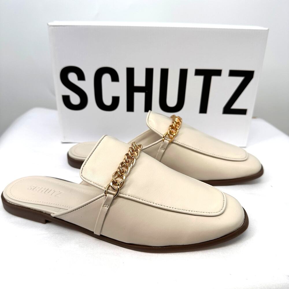 SCHUTZ New in Box Evereve Desmond Loafer in Ivory Pearl with Gold Chain // 7